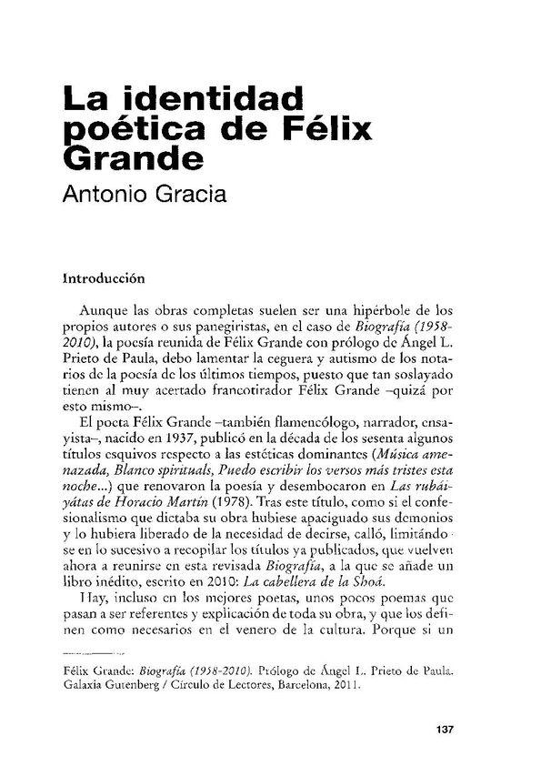 "La identidad poética" de Félix Grande / Antonio Gracia | Biblioteca Virtual Miguel de Cervantes