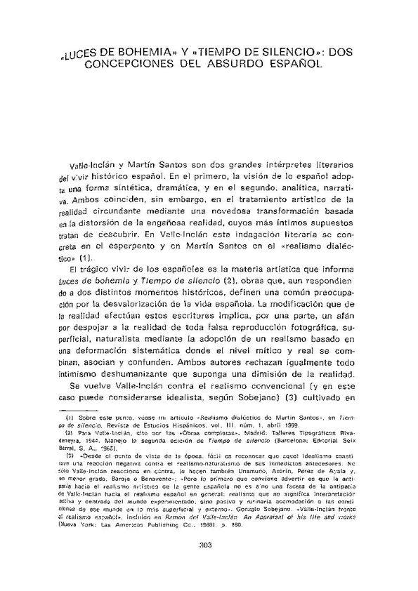 "Luces de bohemia" y "Tiempo de silencio" : dos concepciones del absurdo español / José Ortega | Biblioteca Virtual Miguel de Cervantes
