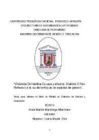 Violencia doméstica, causas y efectos : Análisis crítico reflexivo a la luz del enfoque de equidad de género / Sonia Maribel Maradiaga Altamirano | Biblioteca Virtual Miguel de Cervantes