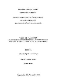 Portada:Análisis de sitios para desarrollos inmobiliarios. Una aplicación de la enseñanza de la Geografía / Eduardo Aguilar Arrivillaga