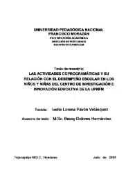 Portada:Actividades coprogramáticas y su relación con el desempeño escolar en los niños y niñas del Centro de Investigación e Innovación Educativa de la UPNFM