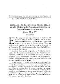 Portada:Catálogo de documentos relacionados con la Historia de España, existentes en los archivos portugueses. Siglos XI a XV / Amalio Huarte