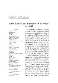 Portada:Junta pública del miércoles 15 de mayo de 1935 / Vicente Castañeda