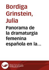 Portada:Panorama de la dramaturgia femenina española en la segunda mitad del siglo XVIII y principios del siglo XIX / Julia Bordiga Grinstein