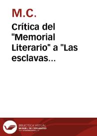 Portada:Crítica del \"Memorial Literario\" a \"Las esclavas amazonas\" de Gálvez / M.C.