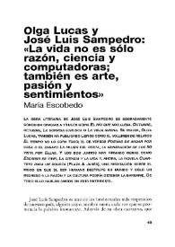 Portada:Olga Lucas y José Luis Sampedro: \"La vida no es sólo razón, ciencia y computadoras; también es arte, pasión y sentimientos\" / María Escobedo