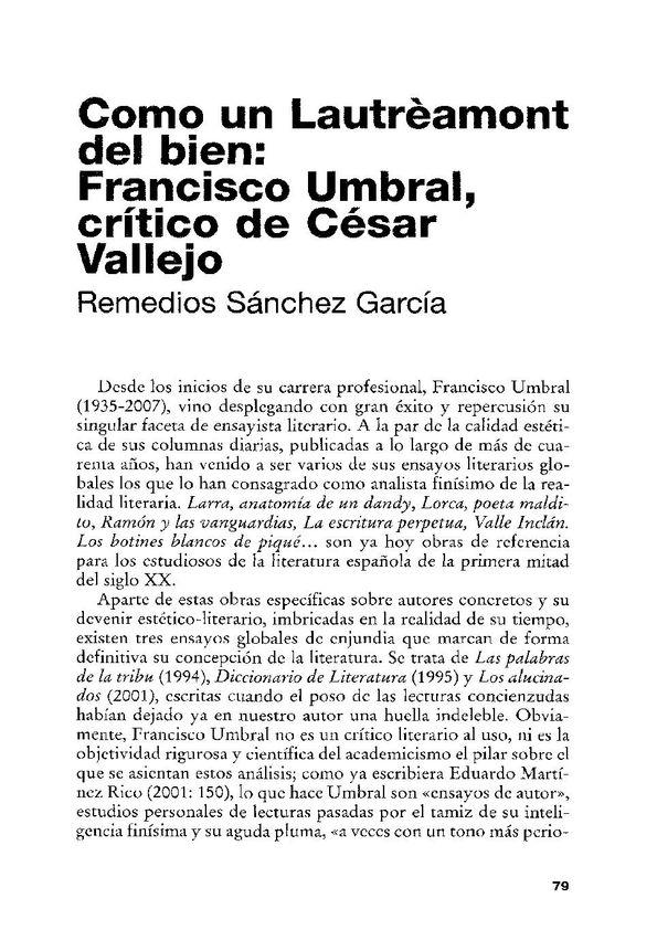 Como un Lautrèamont del bien : Francisco Umbral, crítico de César Vallejo / Remedios Sánchez García | Biblioteca Virtual Miguel de Cervantes