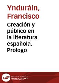 Portada:Creación y público en la literatura española. Prólogo / Francisco Ynduráin