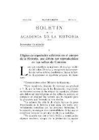 Portada:Efigies de españoles célebres en el campo de la Historia, que deben ser reproducidas en los sellos de Correos / Manuel Gómez Moreno, Antonio Ballesteros y Eloy Bullón