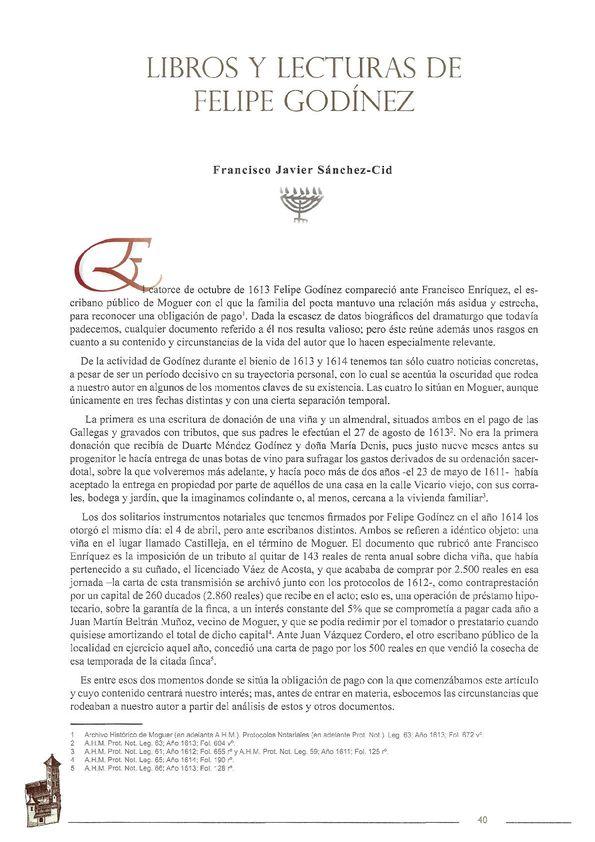 Libros y lecturas de Felipe Godínez / Francisco Javier Sánchez-Cid | Biblioteca Virtual Miguel de Cervantes