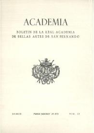 Portada:Academia: Boletín de la Real Academia de Bellas Artes de San Fernando. Primer semestre 1976. Núm. 42. Preliminares e índice