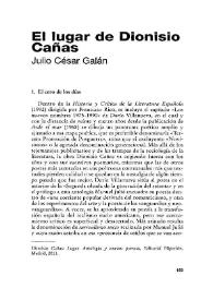 Portada:El lugar de Dionisio Cañas / Julio César Galán