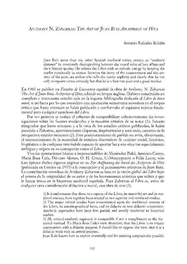 Anthony N. Zahareas : "The art of Juan Ruiz Archpriest of Hita" / Antonio Rubiales Roldán | Biblioteca Virtual Miguel de Cervantes