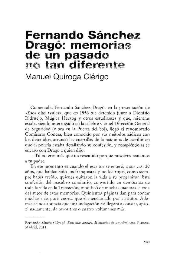 Fernando Sánchez Dragó : memorias de un pasado no tan diferente / Manuel Quiroga Clérigo | Biblioteca Virtual Miguel de Cervantes