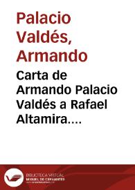 Portada:Carta de Armando Palacio Valdés a Rafael Altamira. Oviedo, 9 de diciembre de 1889