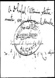 Nota de Alfonso Reyes en su Tarjeta de visita a Rafael Altamira. [1899?] | Biblioteca Virtual Miguel de Cervantes