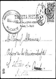 Portada:Tarjeta postal de J. Lázaro Galdiano a Rafael Altamira. París, 6 de agosto de 1902