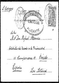 Portada:Tarjeta postal de Went North Webster a Rafael Altamira. Sare (Francia), [1903?]