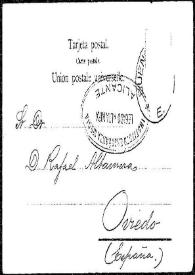 Tarjeta postal de [Ricardo] Monner Sans a Rafael Altamira. Buenos Aires, 7 de diciembre de 1903 | Biblioteca Virtual Miguel de Cervantes