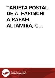 Tarjeta postal de A. [Farinchi] a Rafael Altamira. Gmunden (Austria), 16 de septiembre de 1904 | Biblioteca Virtual Miguel de Cervantes