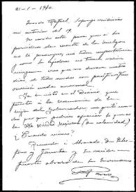 Portada:Carta a Rafael Altamira. 21 de enero de 1910