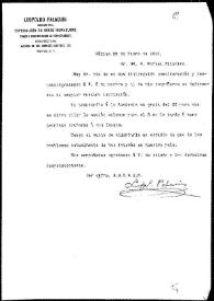 Portada:Carta de Leopoldo Palacios a Rafael Altamira. México, 25 de enero de 1910