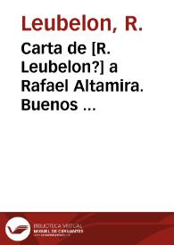 Portada:Carta de [R. Leubelon?] a Rafael Altamira. Buenos Aires, 17 de agosto de 1909