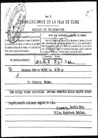 Portada:Telegrama de Basilio Díaz Villar a Rafael Altamira. Matanzas (Cuba), 14 de febrero de 1910
