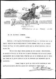 Portada:Carta de Marcelino Martínez a Rafael Altamira. Habana, 17 de febrero de 1910