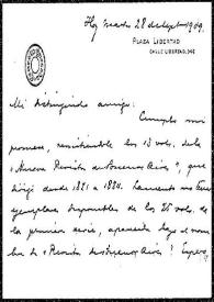 Portada:Carta de Ernesto Quesada a Rafael Altamira. Buenos Aires, 28 de septiembre de 1909