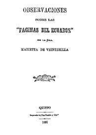 Portada:Observaciones sobre las \"Páginas del Ecuador\" de la Sra. Marietta de Veintemilla