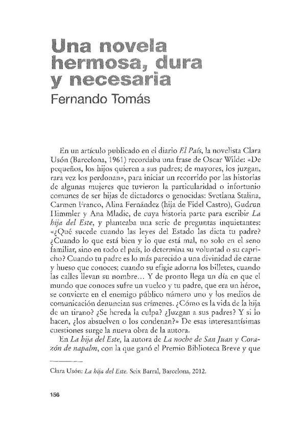 Una novela hermosa, dura y necesaria / Fernando Tomás | Biblioteca Virtual Miguel de Cervantes