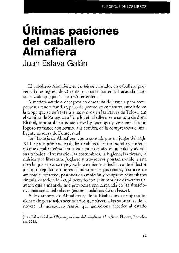Últimas pasiones del caballero Almafiera / Juan Eslava Galán | Biblioteca Virtual Miguel de Cervantes