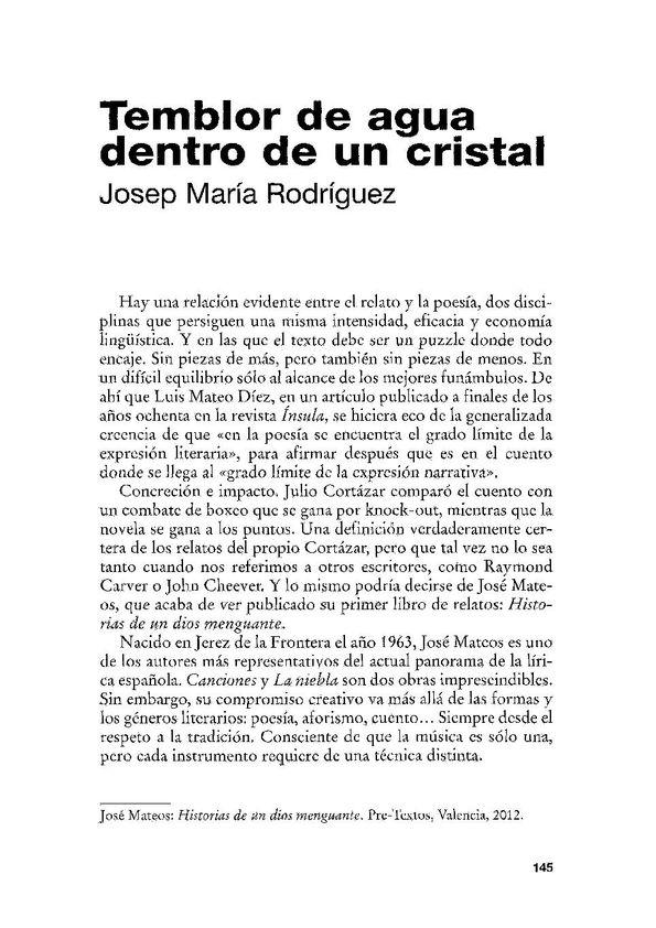Temblor de agua dentro de un cristal / Josep María Rodríguez | Biblioteca Virtual Miguel de Cervantes