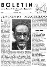 Boletín de la Unión de Intelectuales Españoles. Año I, núm. 1, diciembre  1944 | Biblioteca Virtual Miguel de Cervantes