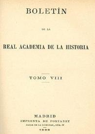 Portada:Boletín de la Real Academia de la Historia. Tomo 8, Año 1886