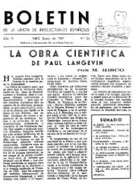 Portada:Boletín de la Unión de Intelectuales Españoles. Año IV, núm. 26, enero 1947