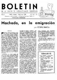 Portada:Boletín de la Unión de Intelectuales Españoles. Año V, núm. 40-41, marzo-abril 1948