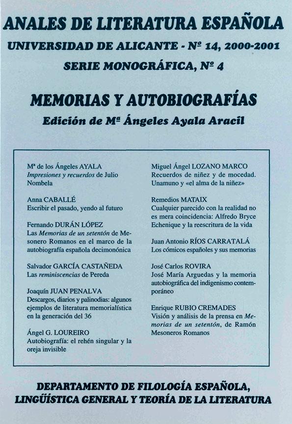 Anales de Literatura Española. Núm. 14, 2001 | Biblioteca Virtual Miguel de Cervantes