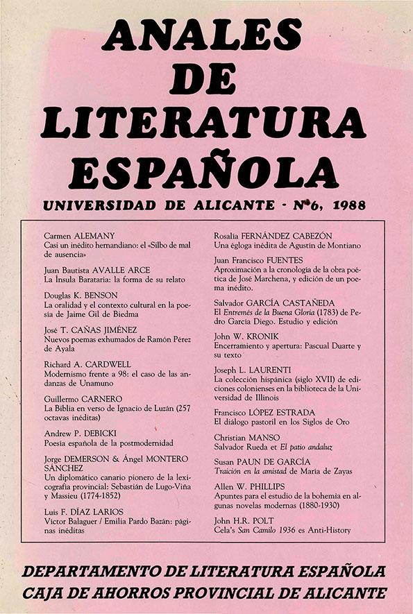 Anales de Literatura Española. Núm. 6, 1988 | Biblioteca Virtual Miguel de Cervantes