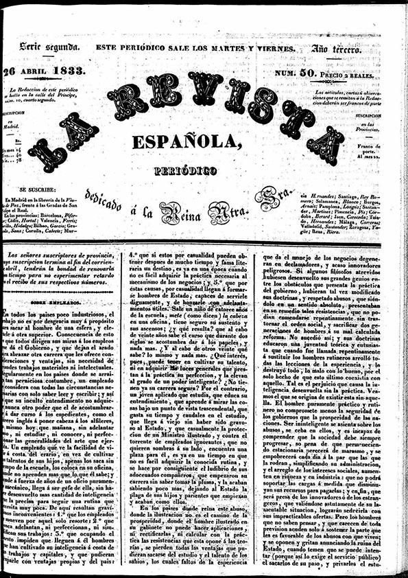 La Revista española : periódico dedicado a la Reina Ntra. Sra. Núm. 50, 26 de abril de 1833 | Biblioteca Virtual Miguel de Cervantes
