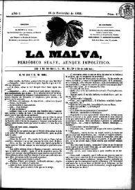 Portada:La Malva : periódico suave, aunque impolítico. Núm. 4, 15 de noviembre de 1859