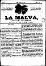 Portada:La Malva : periódico suave, aunque impolítico. Núm. 13, 1 de enero de 1860