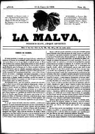 Portada:La Malva : periódico suave, aunque impolítico. Núm. 15, 10 de enero de 1860