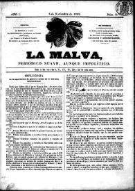 Portada:La Malva : periódico suave, aunque impolítico. Núm. 2, 5 de noviembre de 1859