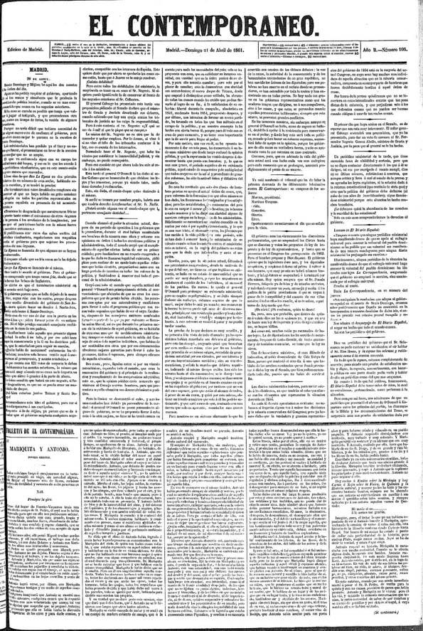 El Contemporáneo. Año II, núm. 103, domingo 21 de abril de 1861 | Biblioteca Virtual Miguel de Cervantes