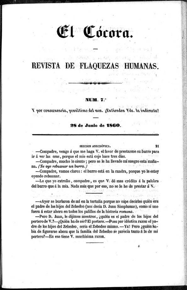 El Cócora. Núm. 7, 28 de junio de 1860 | Biblioteca Virtual Miguel de Cervantes