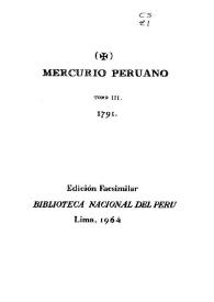 Portada:Mercurio Peruano. Tomo III, 1791