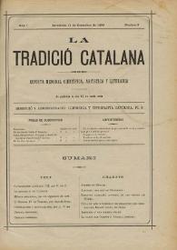 Portada:La Tradició Catalana : revista mensual científica, artística y literaria. Any I, nombre 9, 15 de decembre de 1893