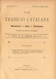 Portada:La Tradició Catalana : revista mensual científica, artística y literaria. Any II, número 3, 15 de febrer de 1894